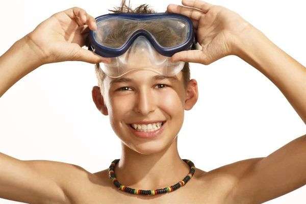 男孩潜水面罩 — 图库照片