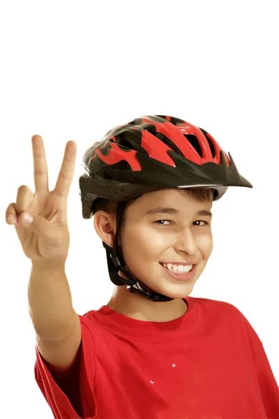 Menino capacete de bicicleta — Fotografia de Stock