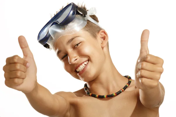 Pojke dykning mask — Stockfoto