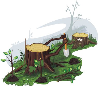 Stumps are planted saplings clipart