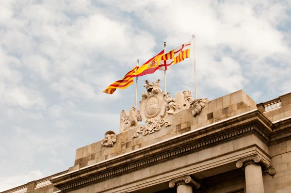 Flags of catalonia, spain in Barcelona and Barcelona City Council — Stock Photo, Image