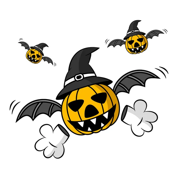 Gruseliger fliegender Halloween-Kürbis — Stockvektor