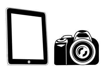 Tablet ve fotoğraf makinesi siyah