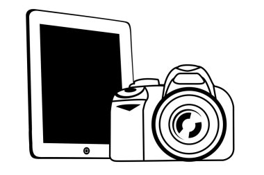 Tablet ve fotoğraf makinesi beyaz