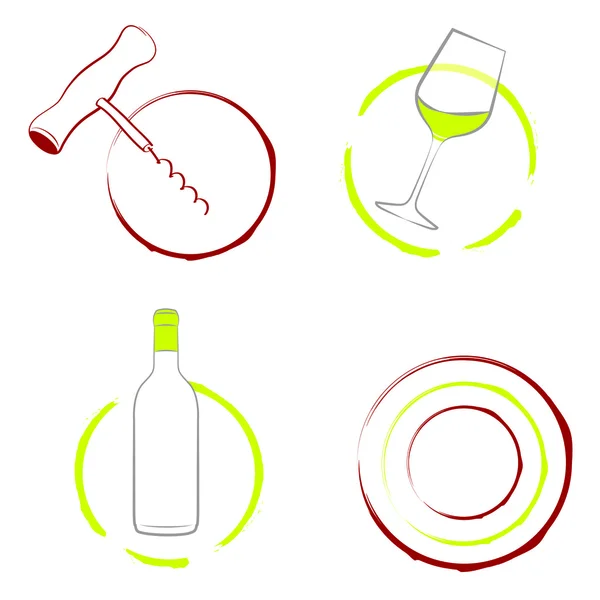 玻璃酒杯，瓶酒和开瓶器 — 图库矢量图片