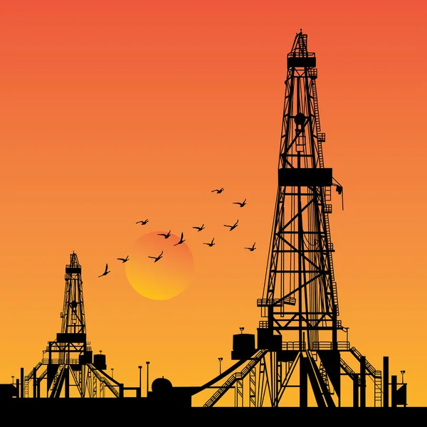 Silhouette della piattaforma petrolifera — Vettoriale Stock