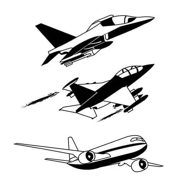 Samolot czarny kontur — Wektor stockowy