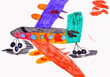 Children's drawing. airplane clipart