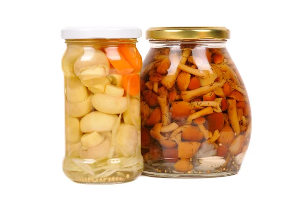 Canned vegetables. mushrooms and carrots. — Stock Photo, Image