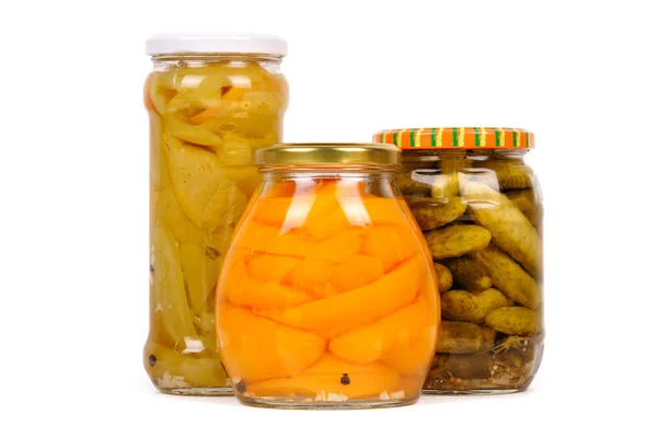 缶詰の野菜。キュウリ、ピーマン、マッシュルーム — ストック写真