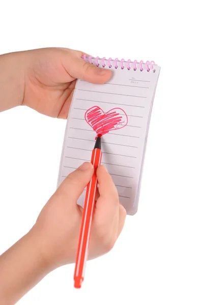 Coração pintado no caderno — Fotografia de Stock