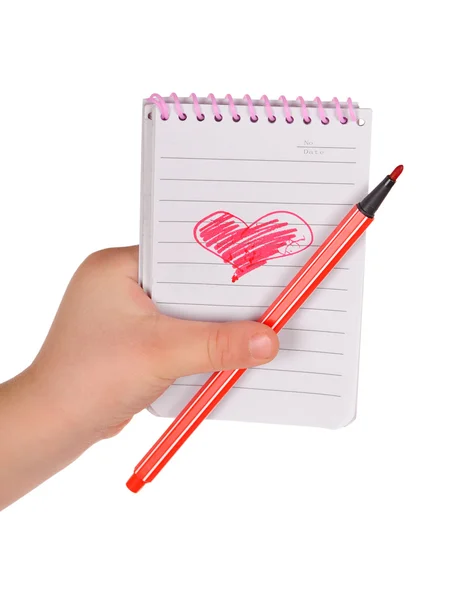 Καρδιά ζωγραφισμένα στο σημειωματάριο — Φωτογραφία Αρχείου