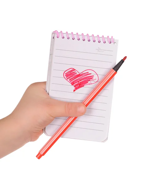 Heart painted in the notebook — Stock Photo, Image