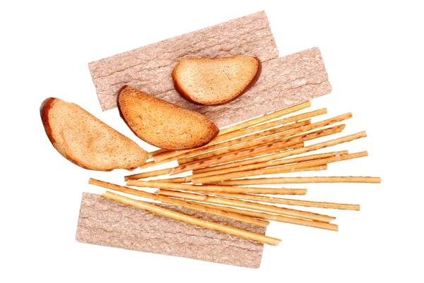 Rusk and salted breadsticks isolated — Stock Photo, Image