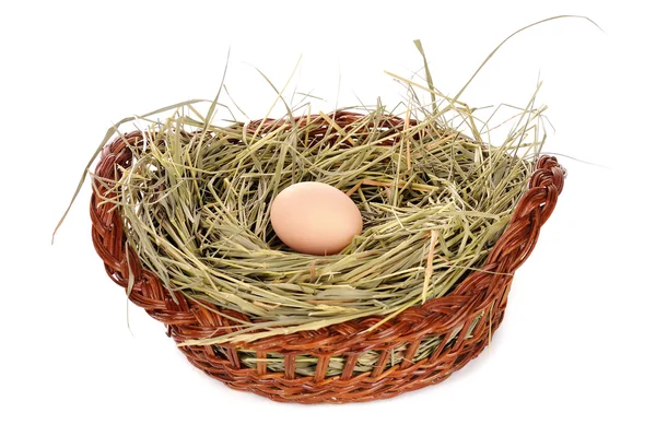 Ei in een mand geïsoleerd — Stockfoto