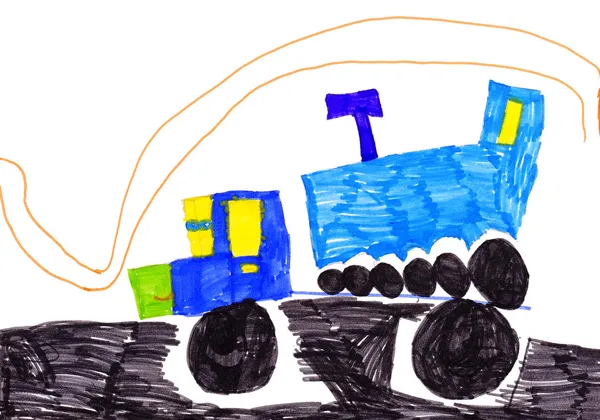 Детский рисунок. грузовики — стоковое фото