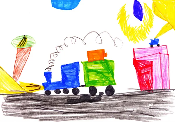 Dibujo infantil. coche, árbol, sol —  Fotos de Stock