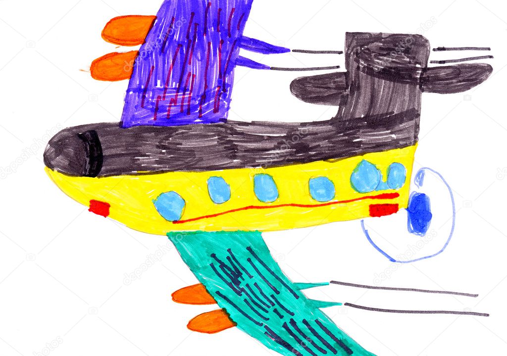Avião. desenho da criança sobre papel Ilustração por ©soleg #12059449