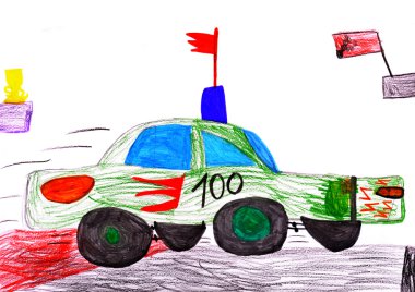 Red racing car. child's drawing clipart