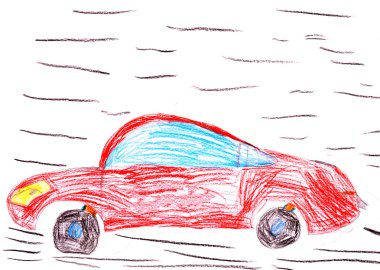 Red racing car. child's drawing clipart