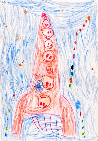 太空火箭。儿童画. — 图库照片