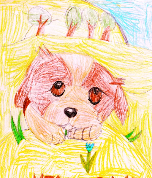 Hund. barns teckning. — Stockfoto