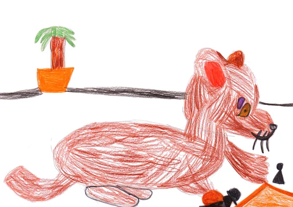 Dog playing a chess. child's drawing — Stock Photo, Image