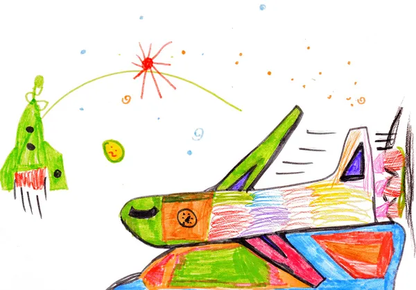 Vliegtuig. Children's tekening. — Stockfoto
