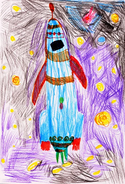 Rakiety kosmicznej. rysunek dla dzieci. — Zdjęcie stockowe