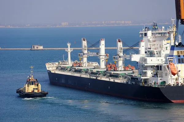 Cargo ship and tug boat — Stock Photo, Image