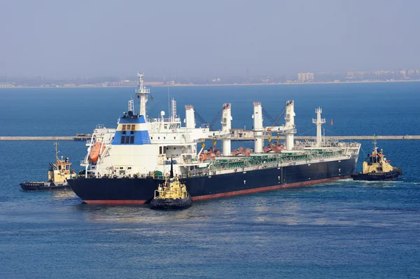 Stock image Cargo ship and tug boat