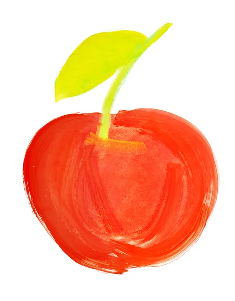Красное яблоко окрашено в акварель — стоковое фото