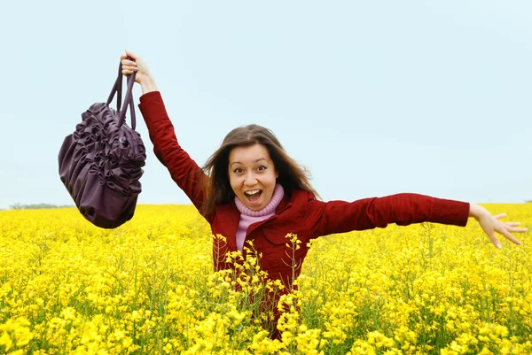 The having fun girl in the field — Stock Photo, Image