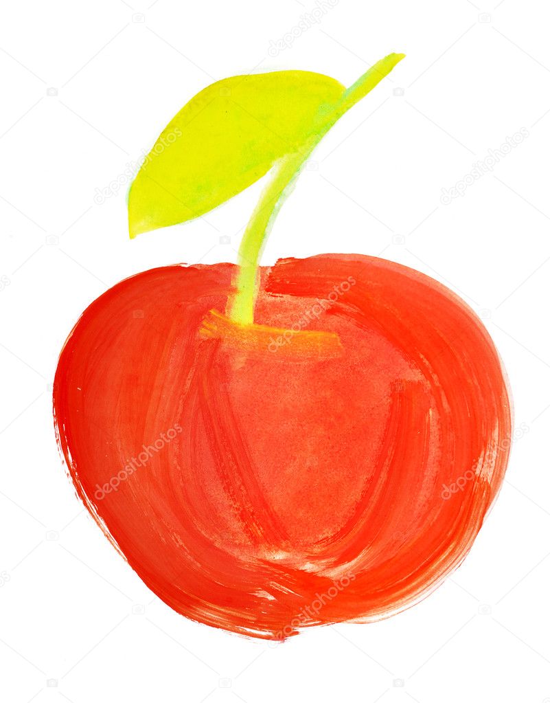Red apple painted in watercolor