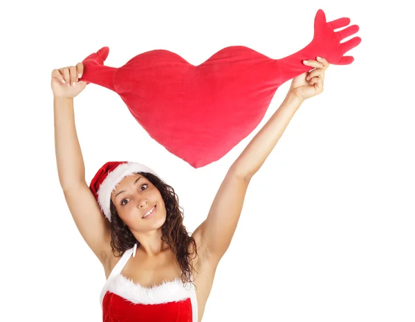 Santa vrouw met hart vorm — Stockfoto