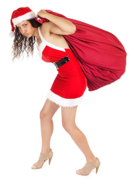 Santa-Claus-Frau trägt Tasche — Stockfoto