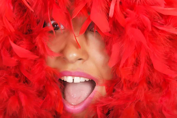 stock image Woman portrait in red feather