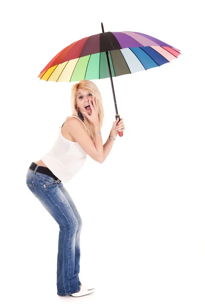 Casual woman holding umbrella — Stock Photo, Image