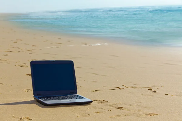 Sahil üstünde laptop — Stok fotoğraf