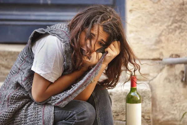Alone drunk girl — Stock Photo, Image