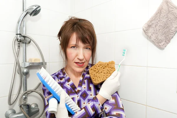 Žena sériový čistič — Stock fotografie