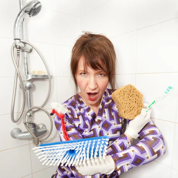 Žena sériový čistič — Stock fotografie