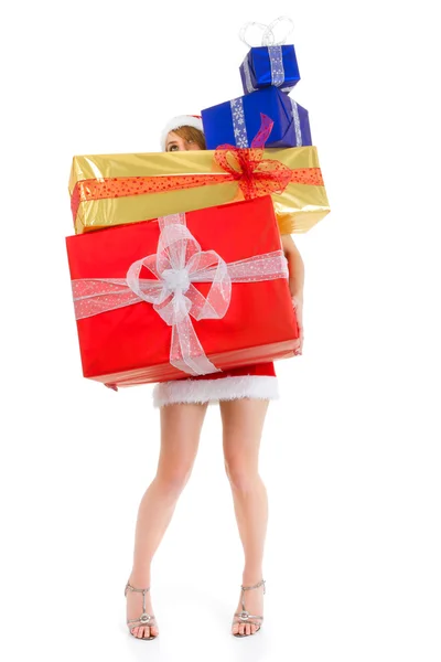 Kerstmis vrouw boekwaarde geschenk stapel — Stockfoto
