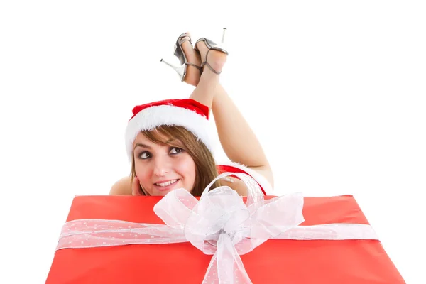 Christmas woman with gift — Stock Photo, Image