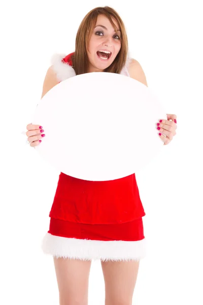 Mulher de Natal mostrando anúncio — Fotografia de Stock
