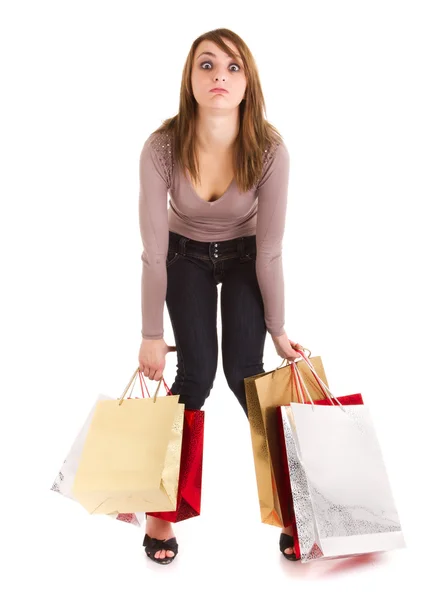 Unatkozó bevásárló lány — Stock Fotó