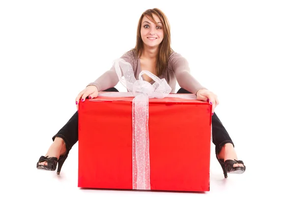 Woman receiving big gift — Stock Photo, Image