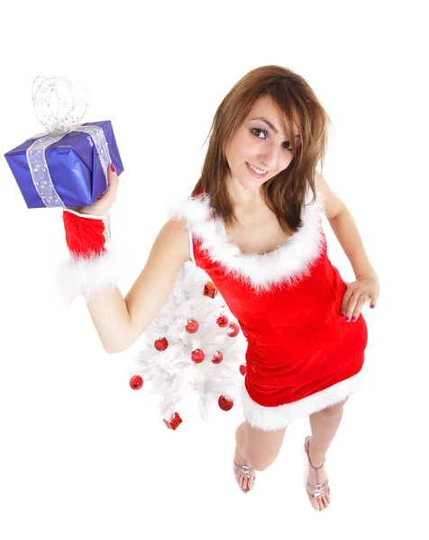 Kerstvrouw met geschenk — Stockfoto