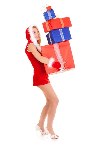 Jul kvinna redovisade gåva högen — Stockfoto