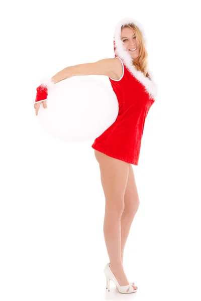 Christmas woman showing advert — Stock Photo, Image